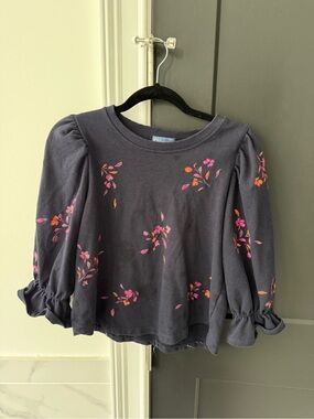 Democracy Navy Long-Sleeve Floral Puff Top